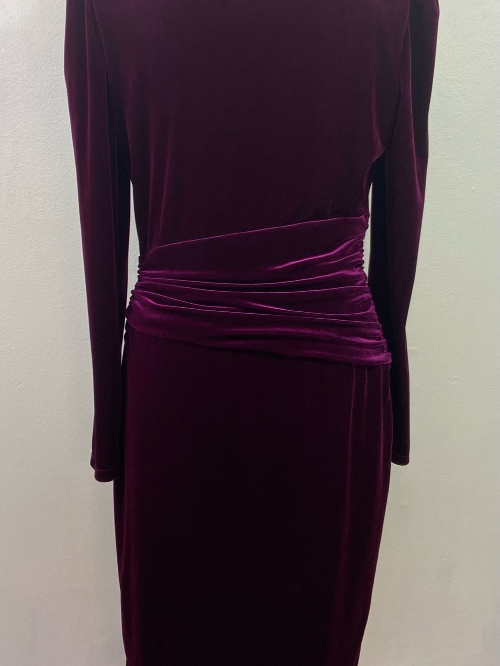 Lauren Ralph Lauren Velvet Puff Sleeve Dress Sz 8 Purple Ruched Faux Wrap Skirt - Picture 2 of 12